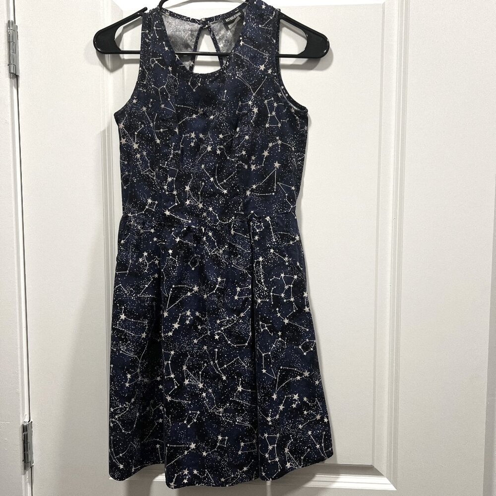 Retrolicious Mini Dress Women's Small Constellations w/ Pockets in Navy Blue